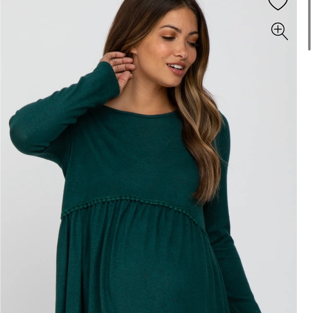 New PinkBlush Forest Green Soft Brushed Long Sleeve Maternity Babydoll Top